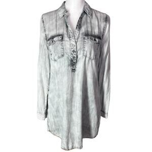 Maurices Denim Shirt Dress Long Sleeve Gray Distressed Wash Size M With Pockets